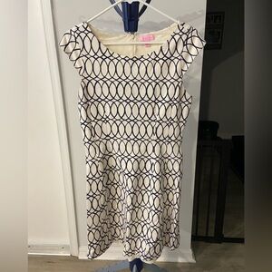 Lilly Pulitzer Navy & White Swirl Print Cap Sleeve Fitted Dress Size M